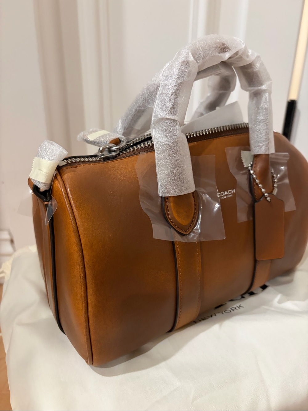 Coach Compass 25 Leather Mini Duffel Satchel - Loved Leather - Burnt Sienna